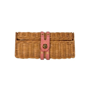 Kate Spade - Straw Woven Clutch w/ Pink Leather Trim