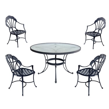 Vintage Brown Jordan Aluminum Outdoor Round Table with Four Chairs