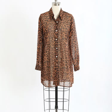 90s Leopard semi sheer long blouse 