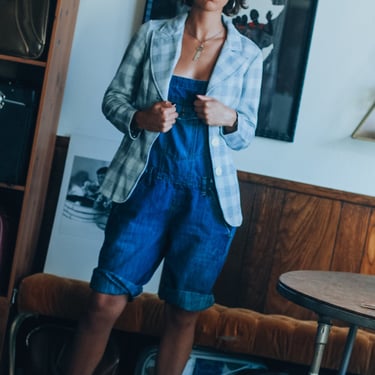Vintage 90s No Boundaries Women's Jean Short Overalls Medium Wash; 80s Dark Wash Denim Oversized Short Overalls 
