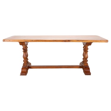 French Provincial Oak Farmhouse Double Trestle Dining Table