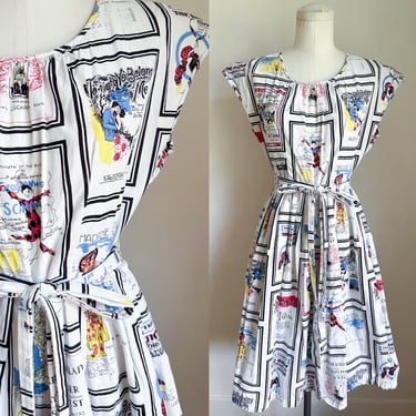 Vintage 1950s Swirl Opera Novelty Print Wrap Dress / M 