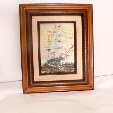 Signed 60's Oil Painting Ship Maritime Framed Art Vintage 1960's Original 5X7