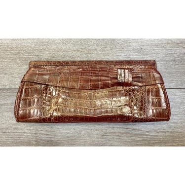 Vintage Nancy Gonzalez Brown Alligator Clutch with Magnetic Closure 
