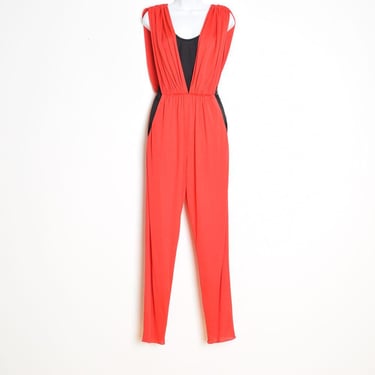 vintage 80s jumpsuit red black draped disco new wave outfit romper pants XS S 