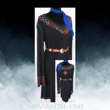Double D Ranch Black Embroidered Western Dress, Retro Rodeo Queen Style 