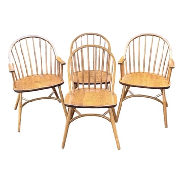 Late 20th Century Solid Oak Nichols and Stone Bowback Windsor Chairs - Set of 4 