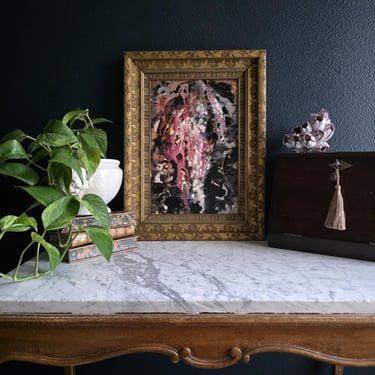 Vintage Mid-Century Abstract Oil Painting on Board in Traditional Antique European Gilt Wood Frame 