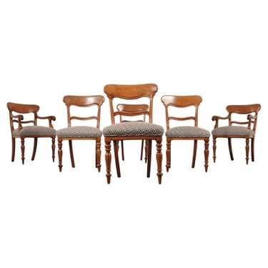 Set of Six English William IV Fruitwood Upholstered Dining Chairs