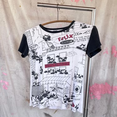 Small 90s Felix The Cat Cotton Tee Pop Art All Over Print 1990s Comic 