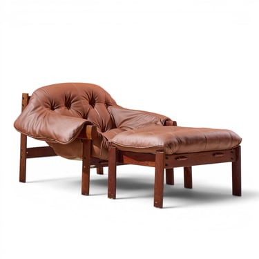Percival Lafer MP41 Mid Century Brazilian Leather Lounge Chair and Ottoman - mcm 