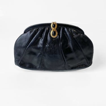 1980s Judith Leiber Black Patent Leather Clutch