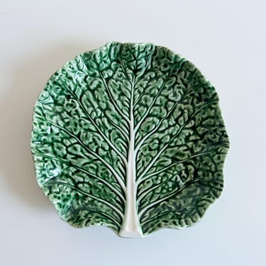 Vintage Bordallo Pinheiro Majolica Cabbage Leaf Plate Made in Portugal 