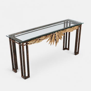 French Neoclassical Style Gilt Leaf & Glass Console Table 
