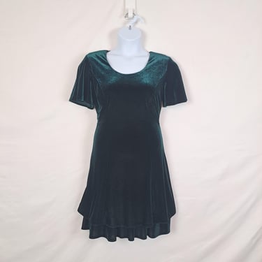 Vintage 90s Dark Green Velvet Dress 