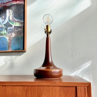 1960s Lotte and Gunnar Bostlund lamp model 1400 / brown midcentury ceramic lighting 