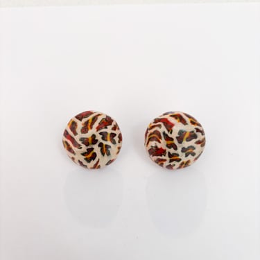 60s Animal Leopard Print Clay Circle Post Earrings 
