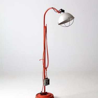 vintage industrial orange floor lamp | factory work light 