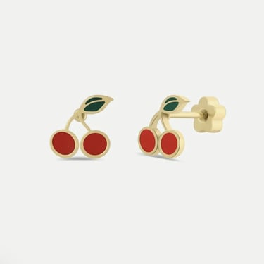 Cherry Enamel Flat Back Earrings