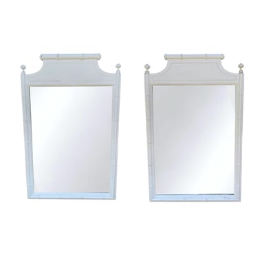 Pair of Faux Bamboo Mirror by Henry Link Bali Hai 25x39 Set of 2 Vintage White Coastal Hollywood Regency Palm Beach Style 