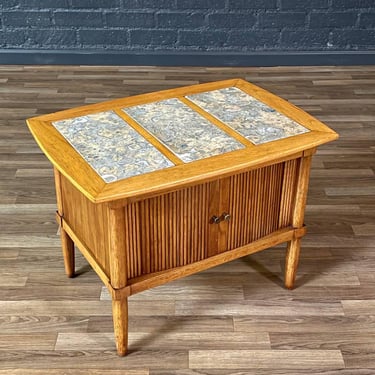 Mid-Century Modern Tambour-Door Night Stand w/ Stone Top by Tomlinson, c.1960’s 