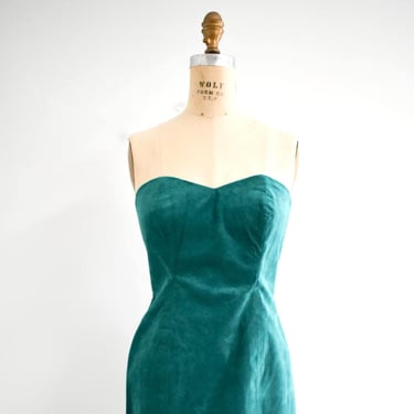 1980s Ultrasuede Green Strapless Mini Dress 