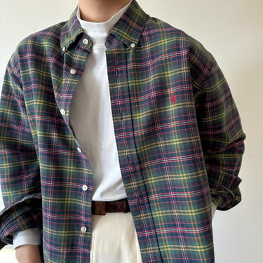 vintage blouse button down shirt vintage style oversize boyfriend style plaid oxford shirt men's shirt 90s Ralph Lauren vintage shirt size L 