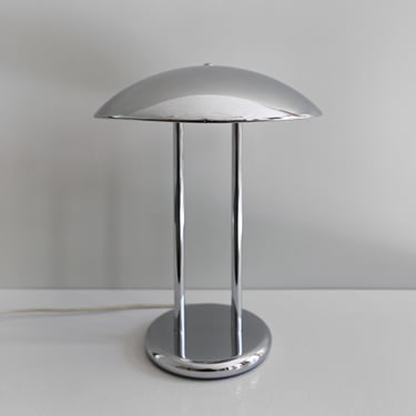 Vintage Postmodern Ikea Robert Sonneman Chrome Mushroom Desk Lamp Retro Studio Discus Dome Round Reading Side Table Nightstand Modernist 