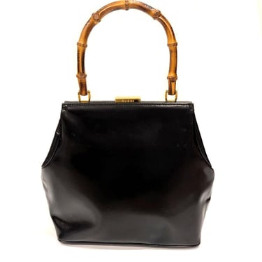 Gucci 2 Way Lunch Tote w Bamboo Details Train Case Vanity Bag Brown 
