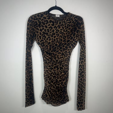 Saint Laurent Leopard Printed Ruched Mesh Mini Dress