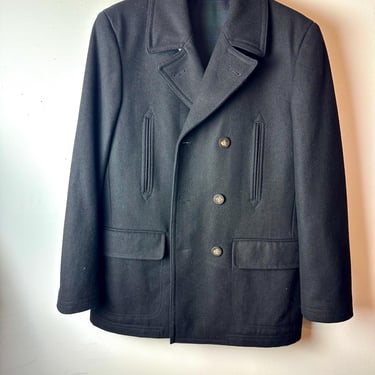Men’s black Ralph Lauren Peacoat/ stylish men’s wool blend jacket/ size 40R 