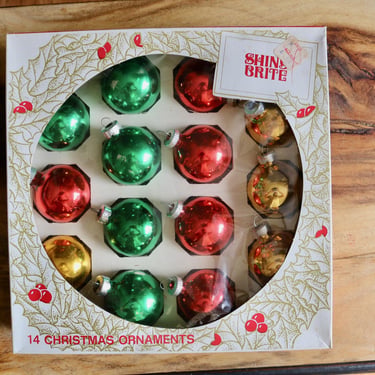 Kitschy Smaller Mercury Glass Ornaments, Vintage Christmas Tree Bulbs, Box of 14 Multi Colored Ball Ornaments, Collector Gift, Grannycore 