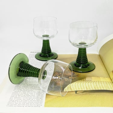 Vintage 1980's Green Roemer Mini Wine Glasses 