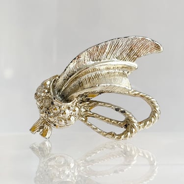 80's Feather & Rope Accented Avant Garde Vintage Lapel Brooch Pin 