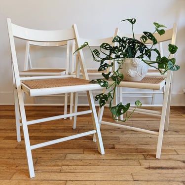 Italian White Caned Folding Chairs