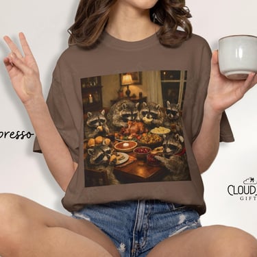 Comfort Colors® Raccoon Thanksgiving Shirt, Group Holiday Tee, Vintage Family Shirt, Retro Prehistoric Shirt, Friendsgiving Matching Shirts by CloudArt