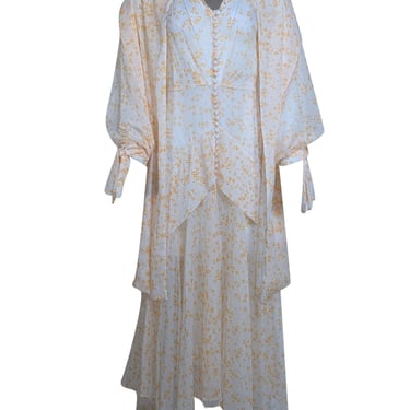 Acler - Ivory & Yellow Print Sheer Maxi Dress Sz 4