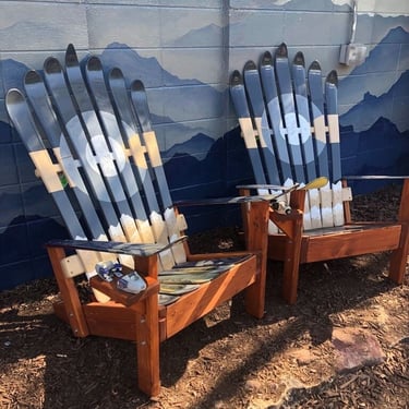 Set of 2 Upcycled Ski Chairs – Colorado Flag Patio Decor 