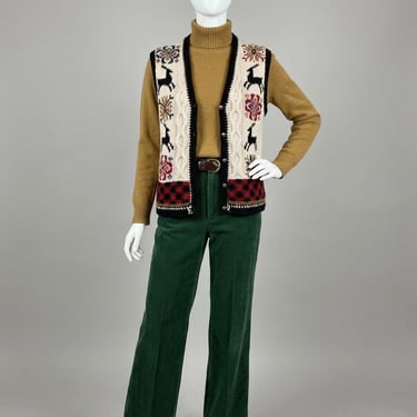 Vintage 1990s Deer Holiday Motif Natural Fiber Fair Isle Sweate Vest Size M 