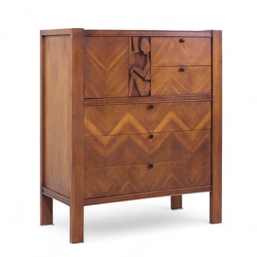 United Tiki Brutalist Mid Century Walnut Gentleman’s Chest Highboy Dresser - mcm 