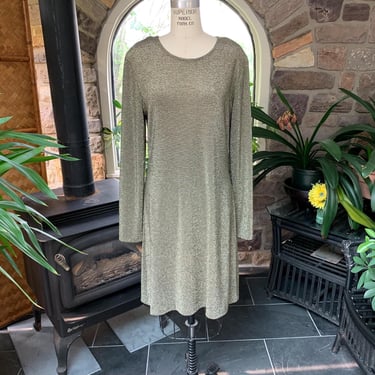 Vintage 1980s Black Metallic Gold and Silver Knit Dress Expo Made in USA 