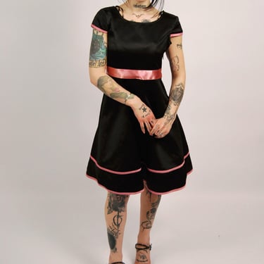 90s Babydoll Dress (XS) black pink formal vintage 
