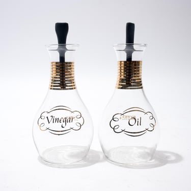 Vintage Cruet Set, Pyrex, AS IS, Gold Bands, Oil, Vinegar, 1960s 