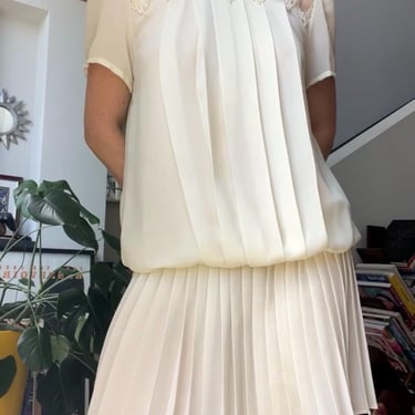 VTG 80s Diamonds Run Drop Waist Pleated Dress 