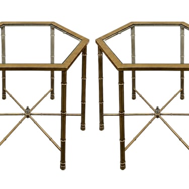 Pair of Mastercraft Brass Bamboo Form Side Tables. U.S.A. 1970's.