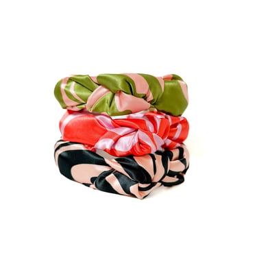 Marble Satin Headband - Pink / Olive / Black / Navy / Red  - Gen z / wavy / Vacation / satin / printed / y2k Creative / Beach 