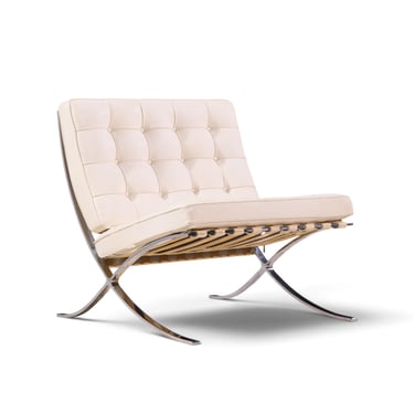 Mies van der Rohe for Knoll Mid Century Barcelona White Leather Lounge Chair - mcm 