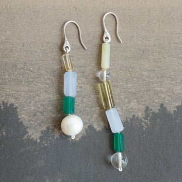Totem Earrings in Citrine, Crystal and Pearl