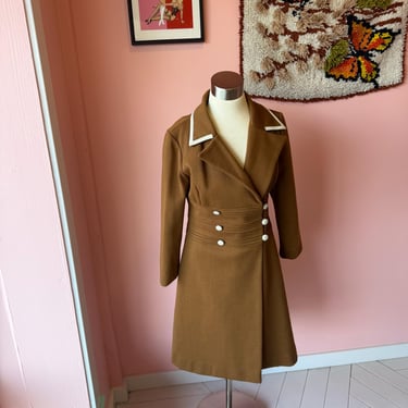 60s Vintage Brown Double Poly Fitted Coat fits M by cherba
