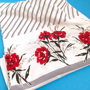 Vintage TABLECLOTH, CARNATIONS,  Stripes Candy 